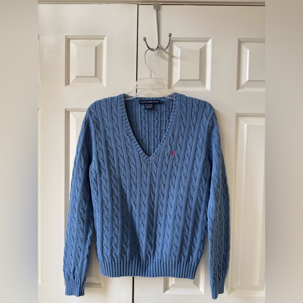 Ralph Lauren Sport Blue Knit Sweater V Neck Women’s
Size XL